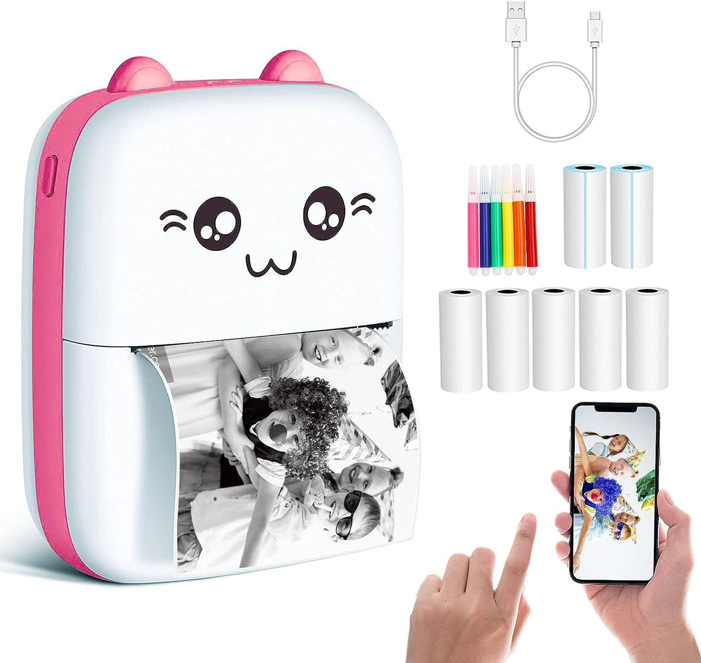 MINI IMPRESORA  DE FOTOS TÉRMICA PORTÁTIL GATITOS CON ROLLOS