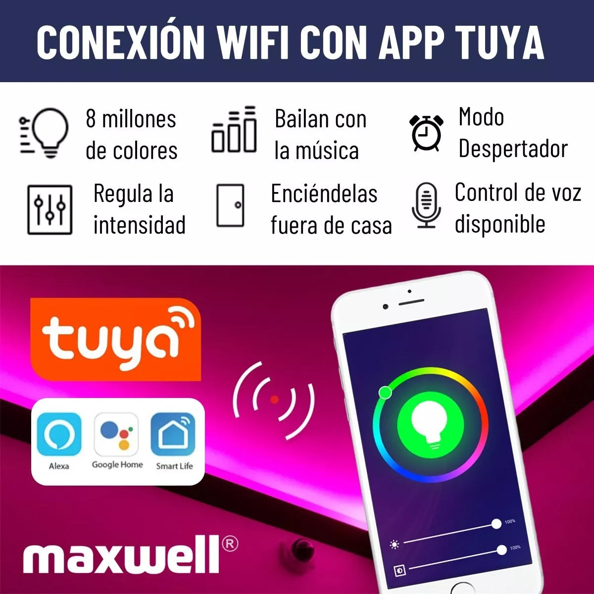 Tira Cinta Luces Led Rgb Wifi 10 Mt Total App Tuya +conector