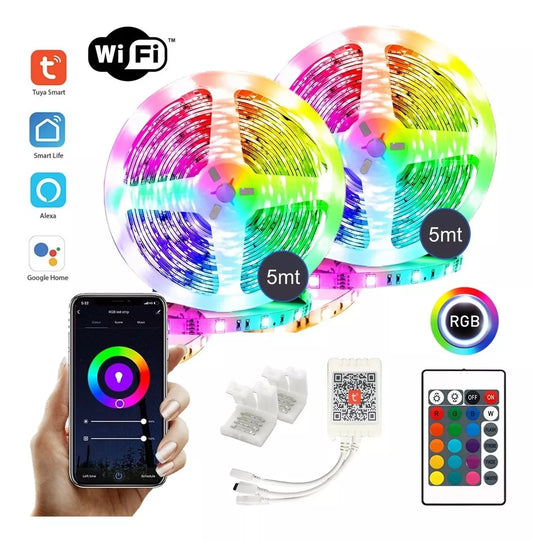 Tira Cinta Luces Led Rgb Wifi 10 Mt Total App Tuya +conector